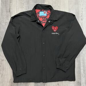 Keith Haring X Shoe Palace Coach Jacket Mens XL Black Snap Up Heart Logo